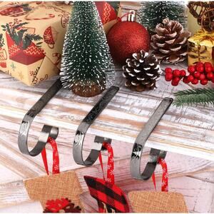 Fovths Christmas Stocking Holders Set of 12 Metal Holly Leaves Fireplace Hooks